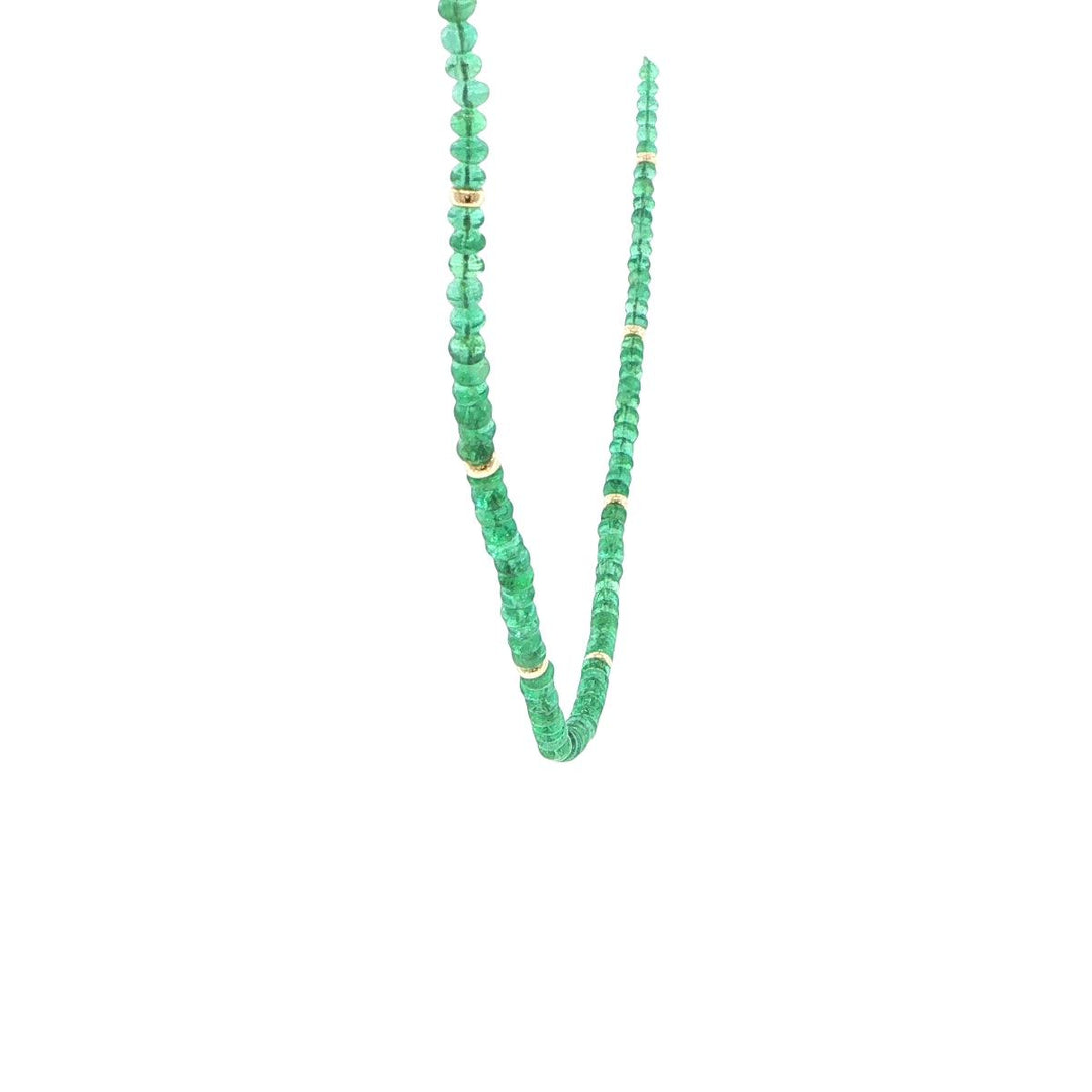 3.5mm Emerald Strand Necklace with 18K Yellow Gold Stations