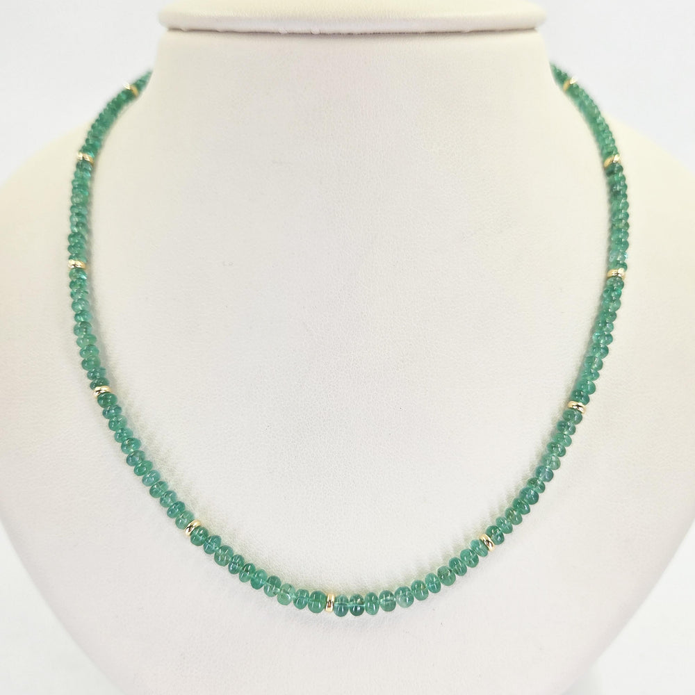 3.5mm Emerald Strand Necklace with 18K Yellow Gold Stations