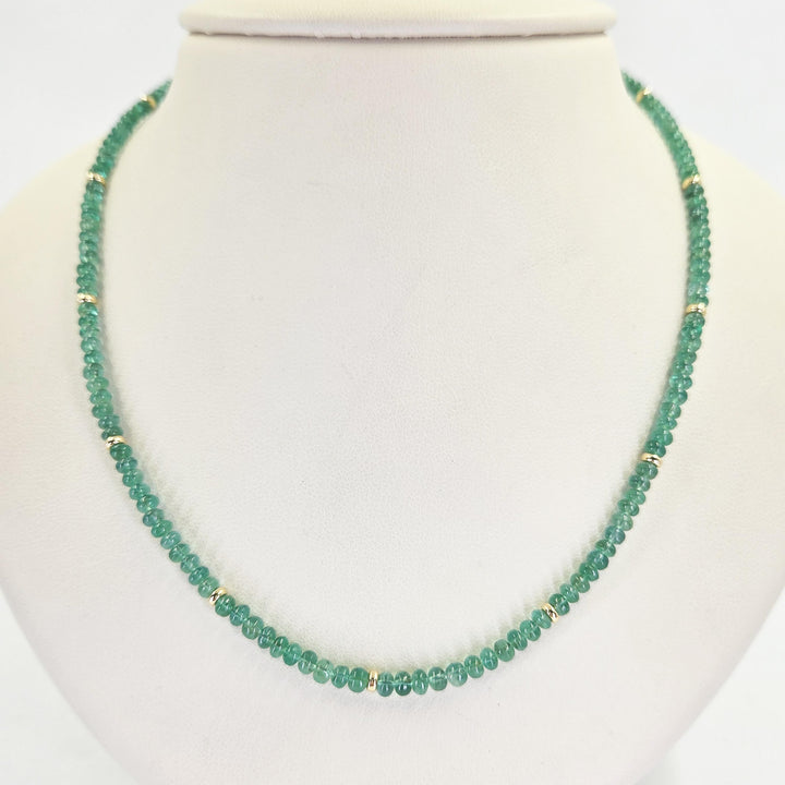 3.5mm Emerald Strand Necklace with 18K Yellow Gold Stations