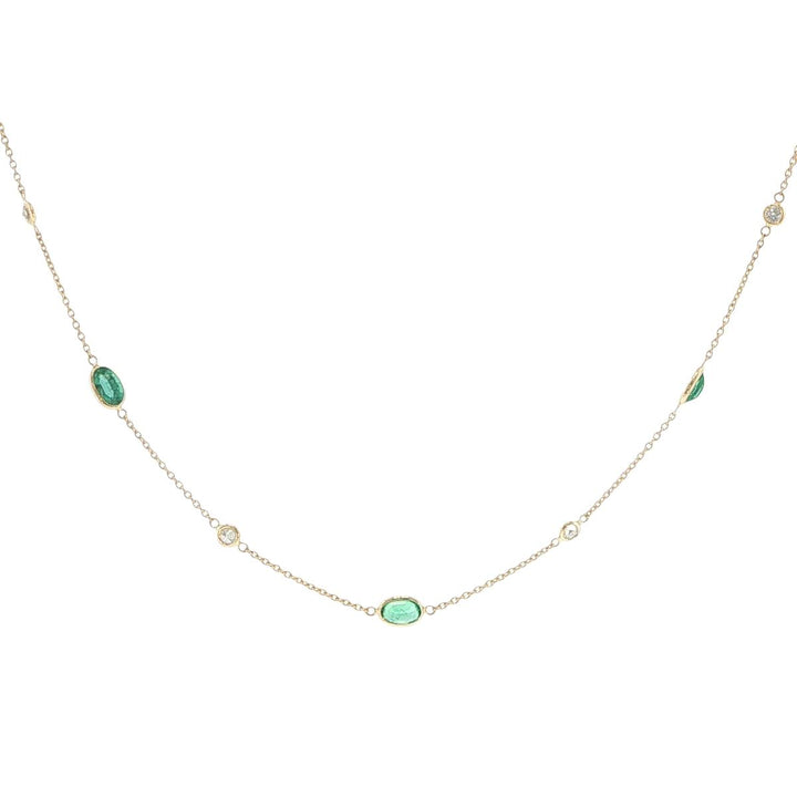 18K Yellow Gold Emerald & Diamond Bezel-Set Station Necklace
