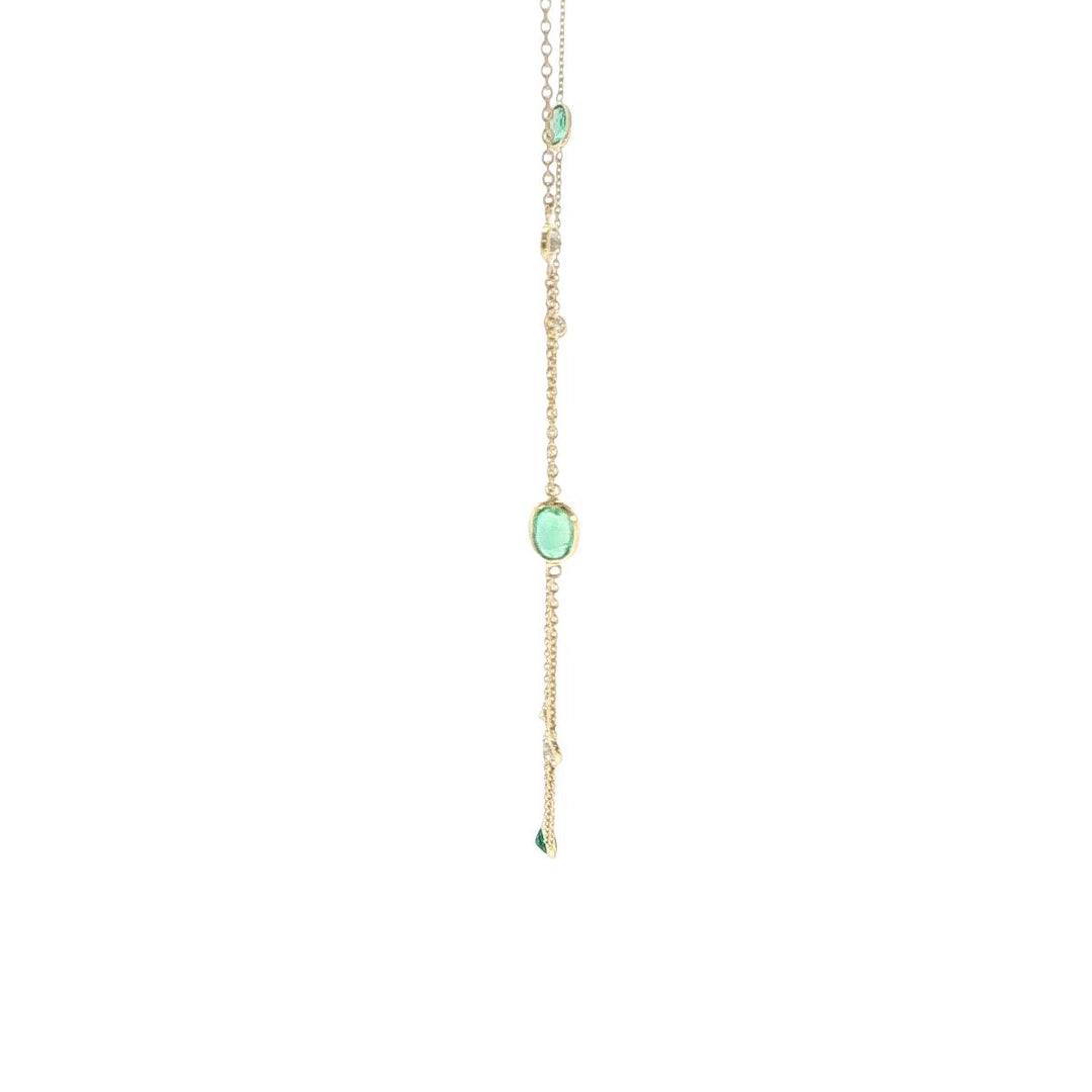 18K Yellow Gold Emerald & Diamond Bezel-Set Station Necklace