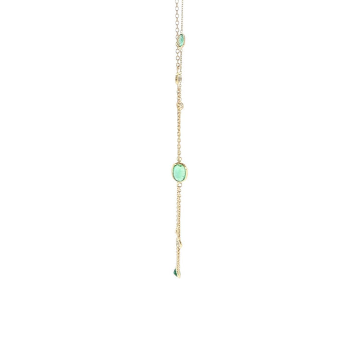 18K Yellow Gold Emerald & Diamond Bezel-Set Station Necklace