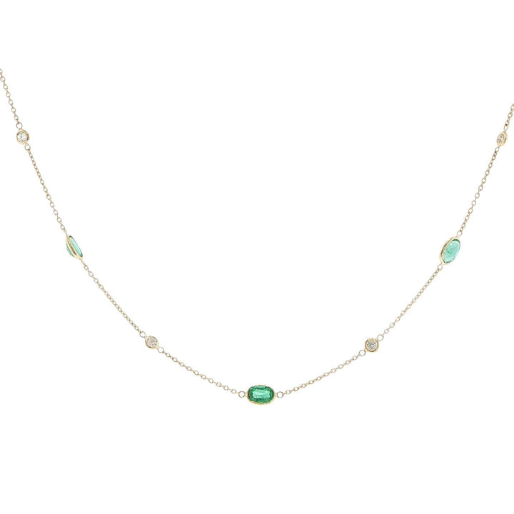 18K Yellow Gold Emerald & Diamond Bezel-Set Station Necklace