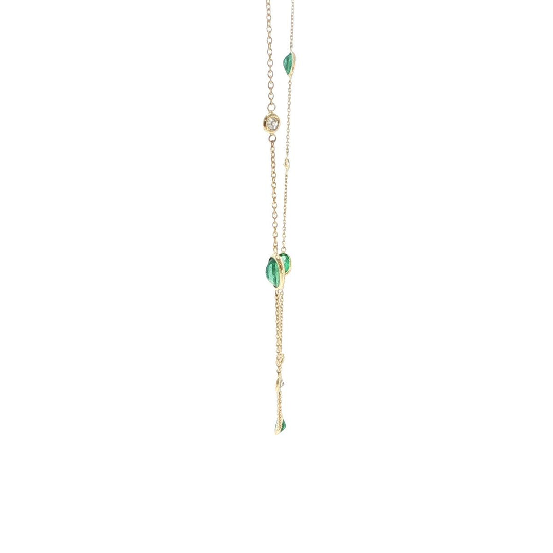 18K Yellow Gold Emerald & Diamond Bezel-Set Station Necklace