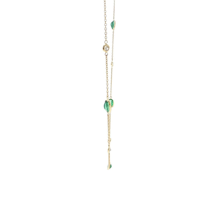 18K Yellow Gold Emerald & Diamond Bezel-Set Station Necklace