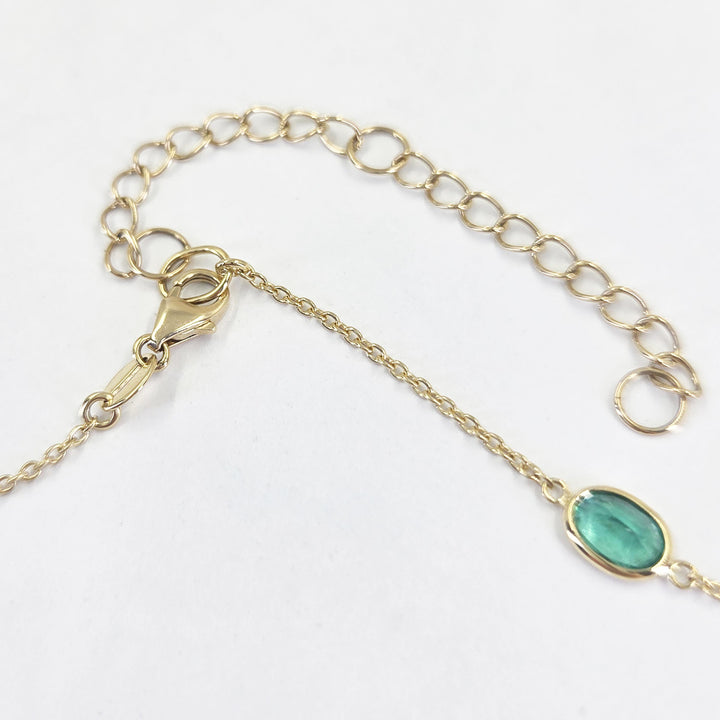 18K Yellow Gold Emerald & Diamond Bezel-Set Station Necklace
