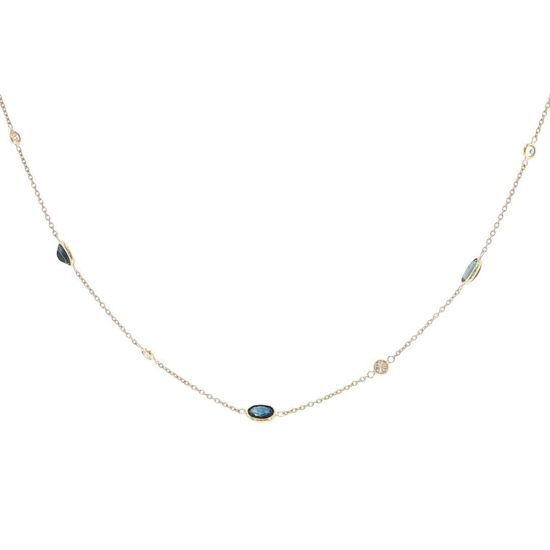 18K Yellow Gold Sapphire & Diamond Bezel-Set Station Necklace