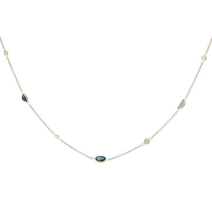 18K Yellow Gold Sapphire & Diamond Bezel-Set Station Necklace