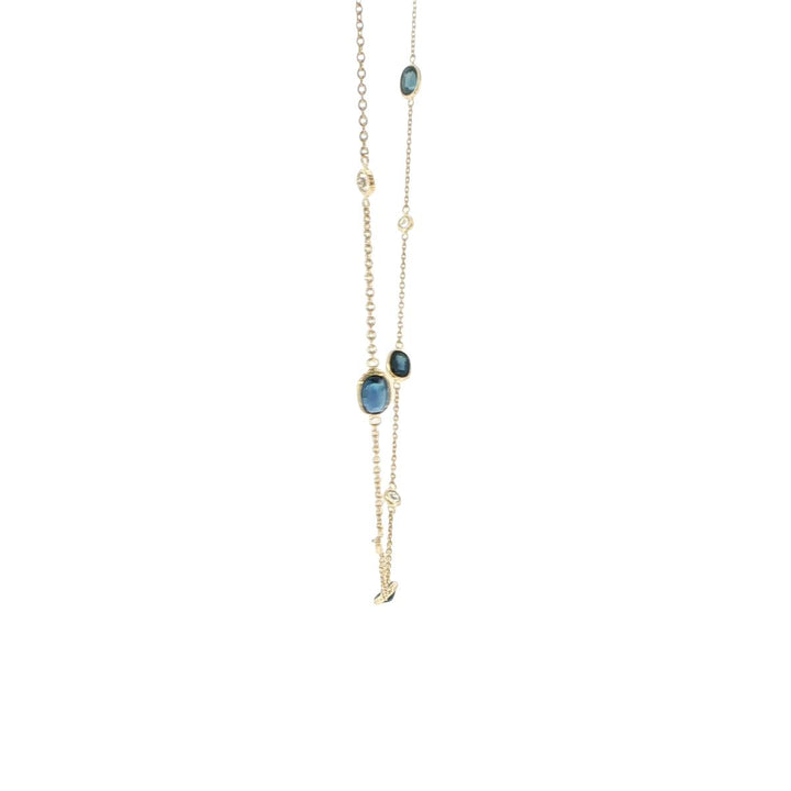 18K Yellow Gold Sapphire & Diamond Bezel-Set Station Necklace