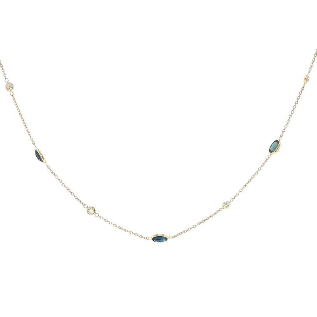 18K Yellow Gold Sapphire & Diamond Bezel-Set Station Necklace