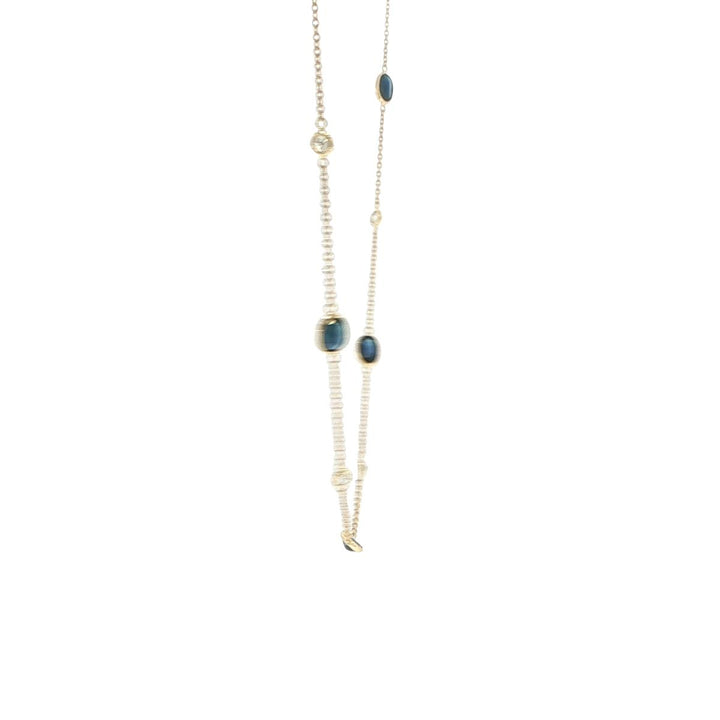 18K Yellow Gold Sapphire & Diamond Bezel-Set Station Necklace