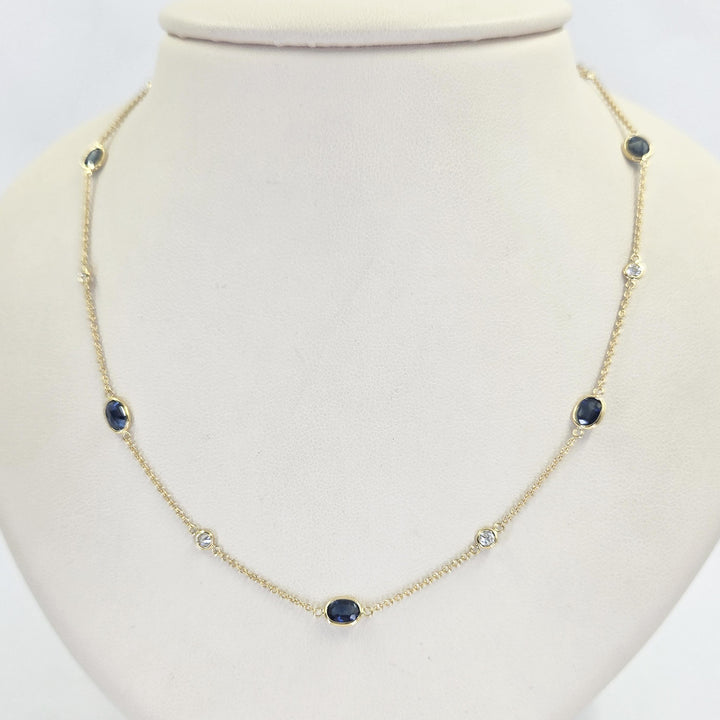 18K Yellow Gold Sapphire & Diamond Bezel-Set Station Necklace
