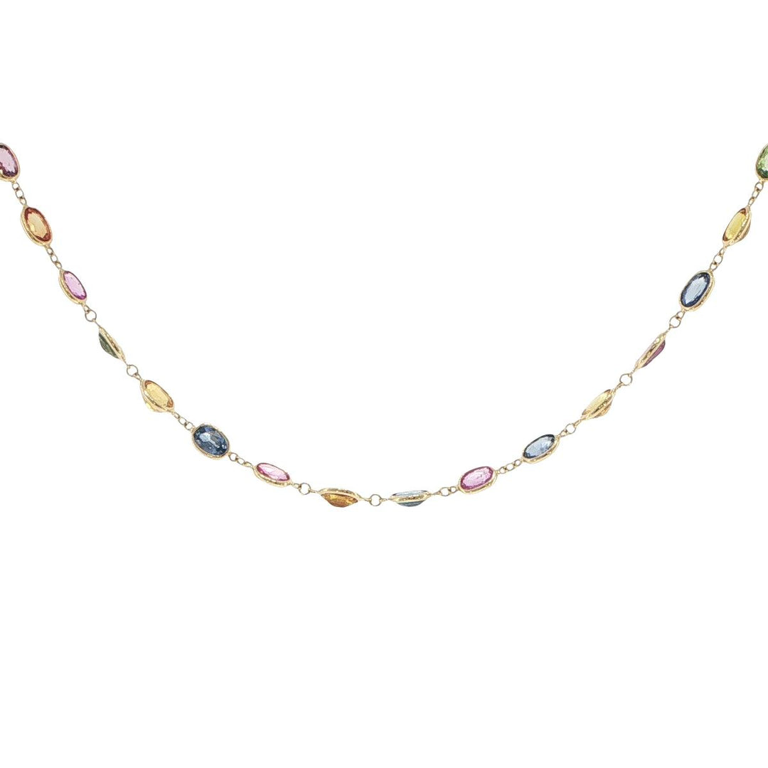 18K Yellow Gold Bezel-Set Multi-Color Sapphire Station Necklace