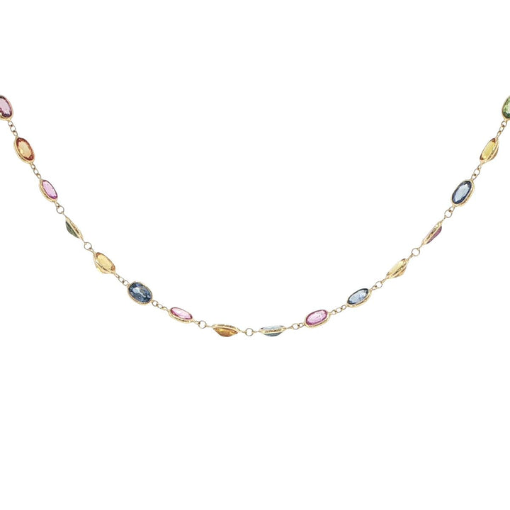 18K Yellow Gold Bezel-Set Multi-Color Sapphire Station Necklace