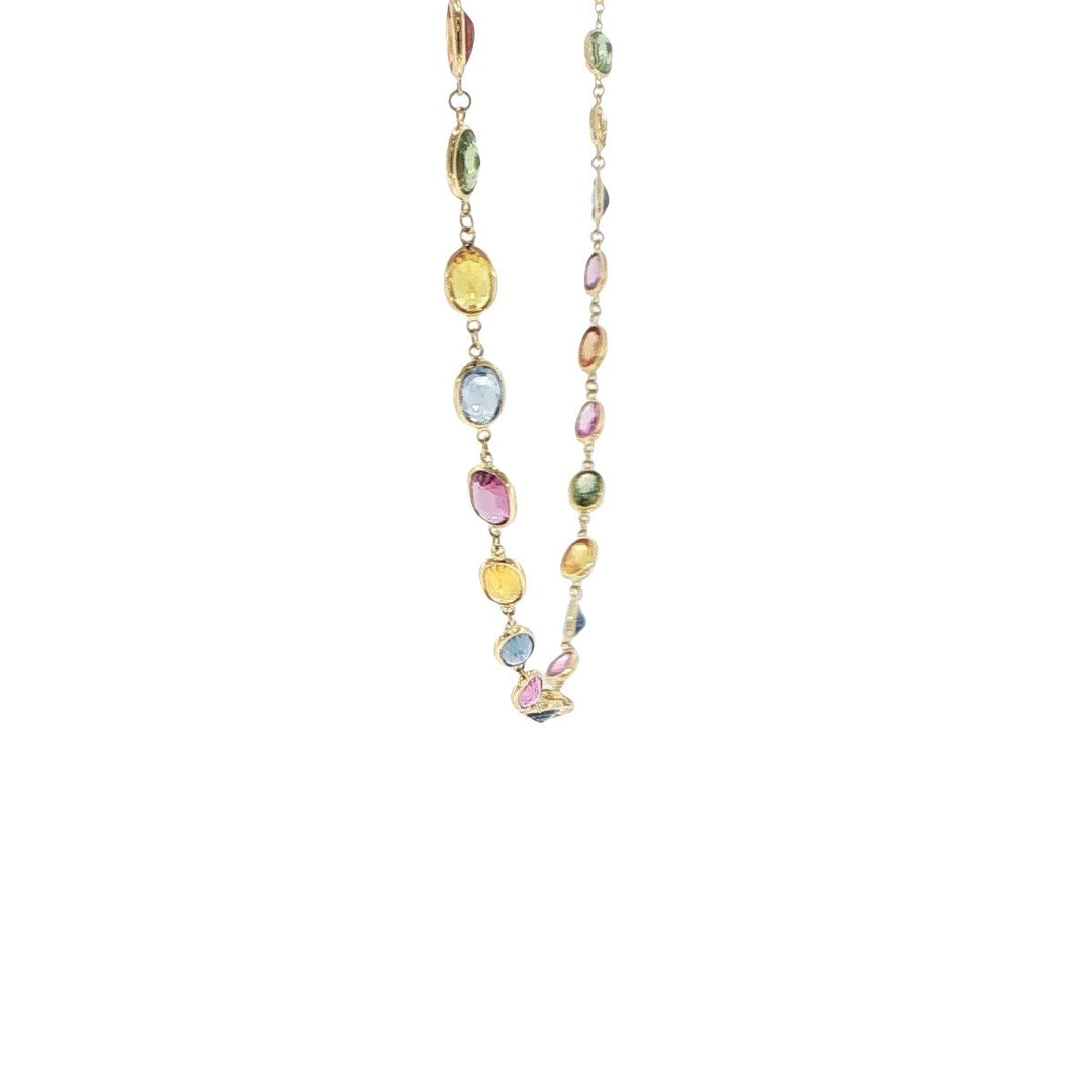 18K Yellow Gold Bezel-Set Multi-Color Sapphire Station Necklace