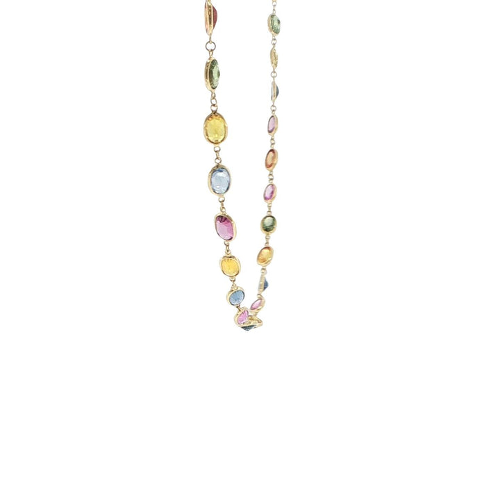 18K Yellow Gold Bezel-Set Multi-Color Sapphire Station Necklace