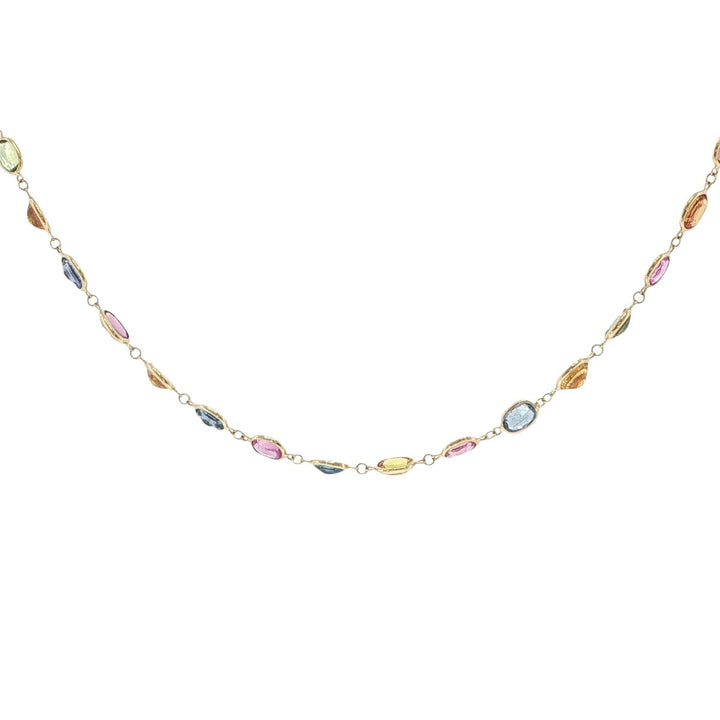 18K Yellow Gold Bezel-Set Multi-Color Sapphire Station Necklace