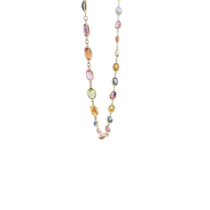 18K Yellow Gold Bezel-Set Multi-Color Sapphire Station Necklace