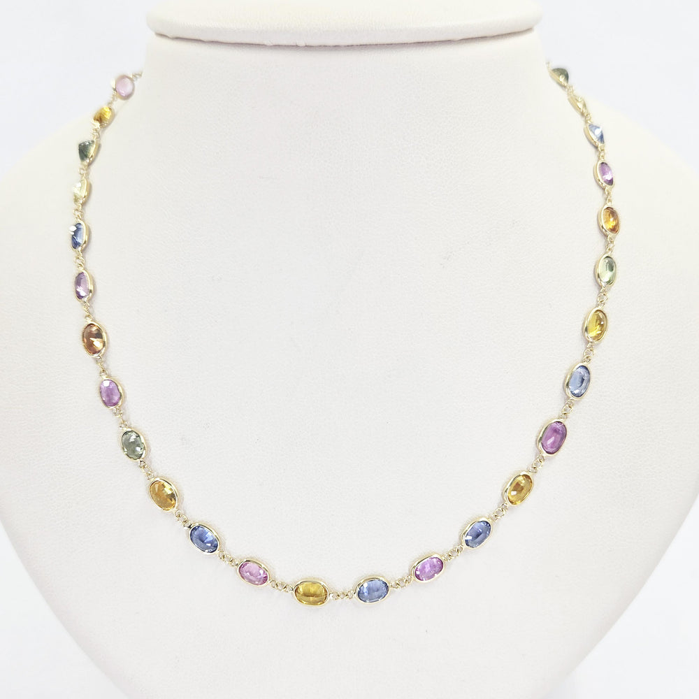 18K Yellow Gold Bezel-Set Multi-Color Sapphire Station Necklace