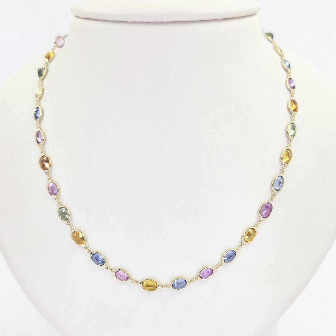 18K Yellow Gold Bezel-Set Multi-Color Sapphire Station Necklace