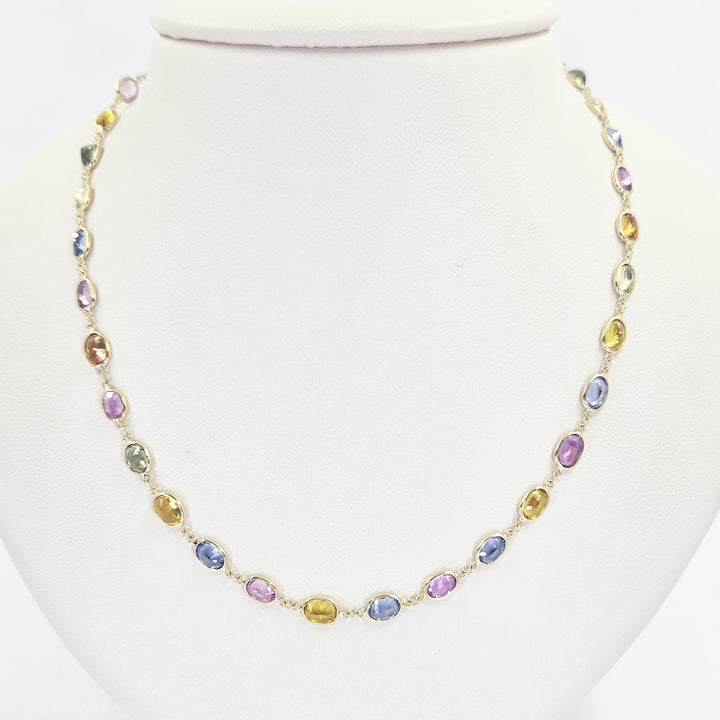 18K Yellow Gold Bezel-Set Multi-Color Sapphire Station Necklace