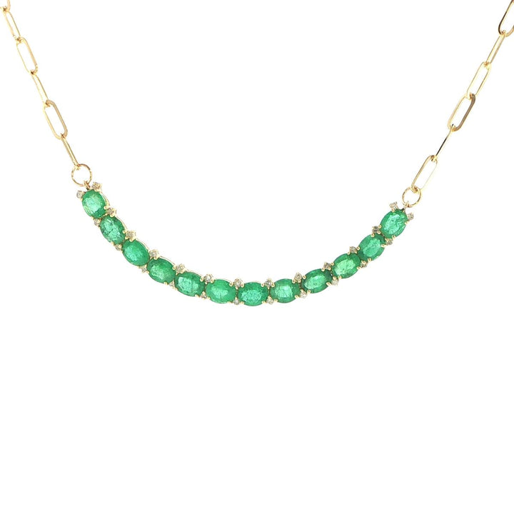 14K Yellow Gold Emerald & Diamond Smile Necklace