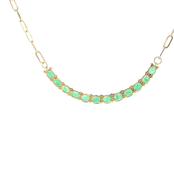 14K Yellow Gold Emerald & Diamond Smile Necklace