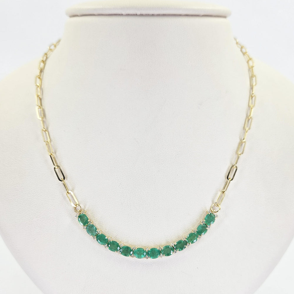 14K Yellow Gold Emerald & Diamond Smile Necklace
