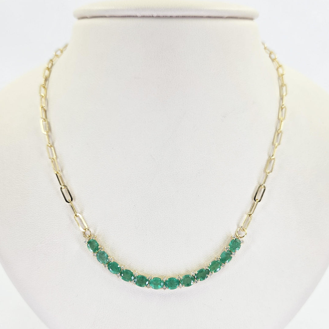 14K Yellow Gold Emerald & Diamond Smile Necklace