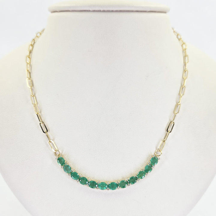 14K Yellow Gold Emerald & Diamond Smile Necklace