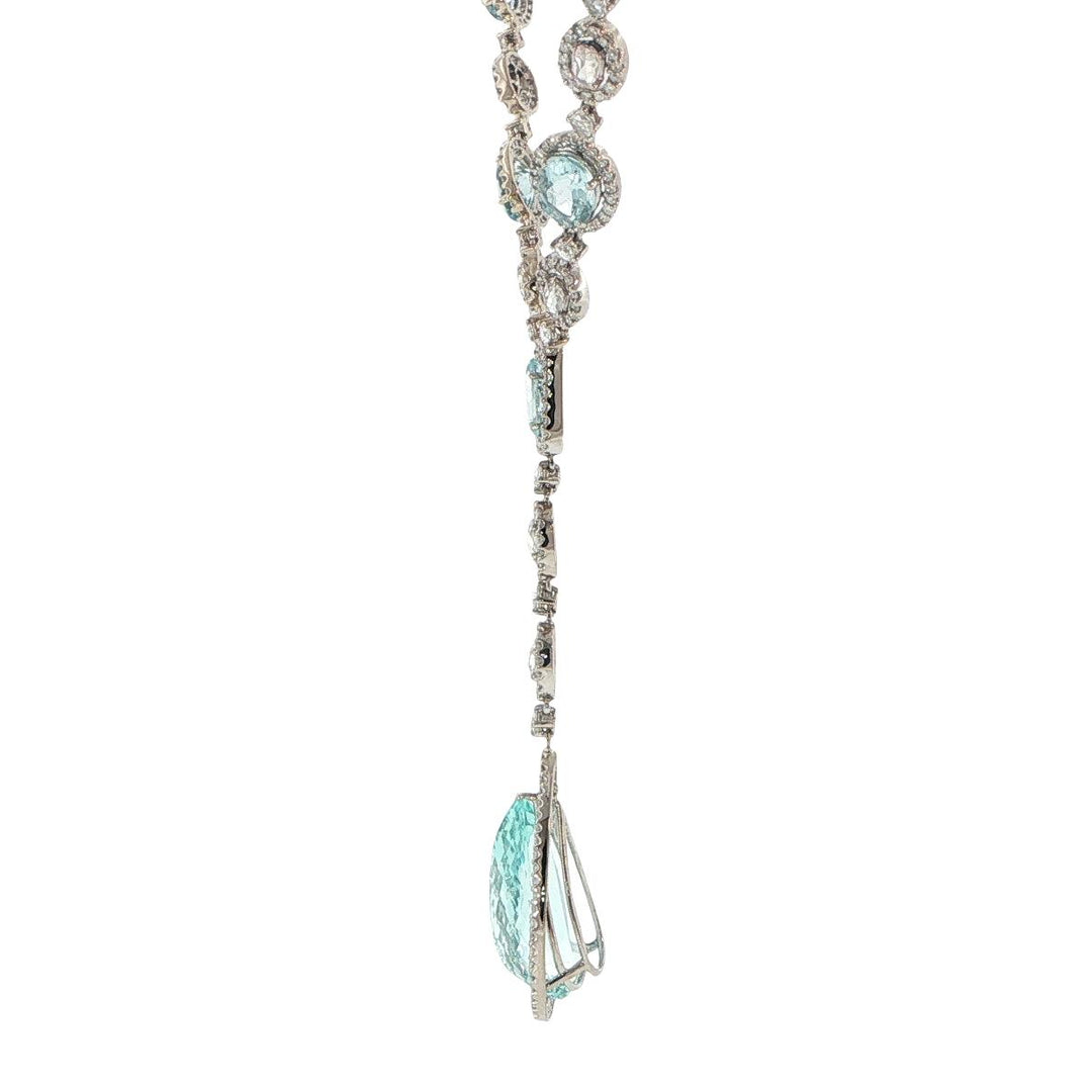 18K White Gold Aquamarine & Diamond Drop Necklace