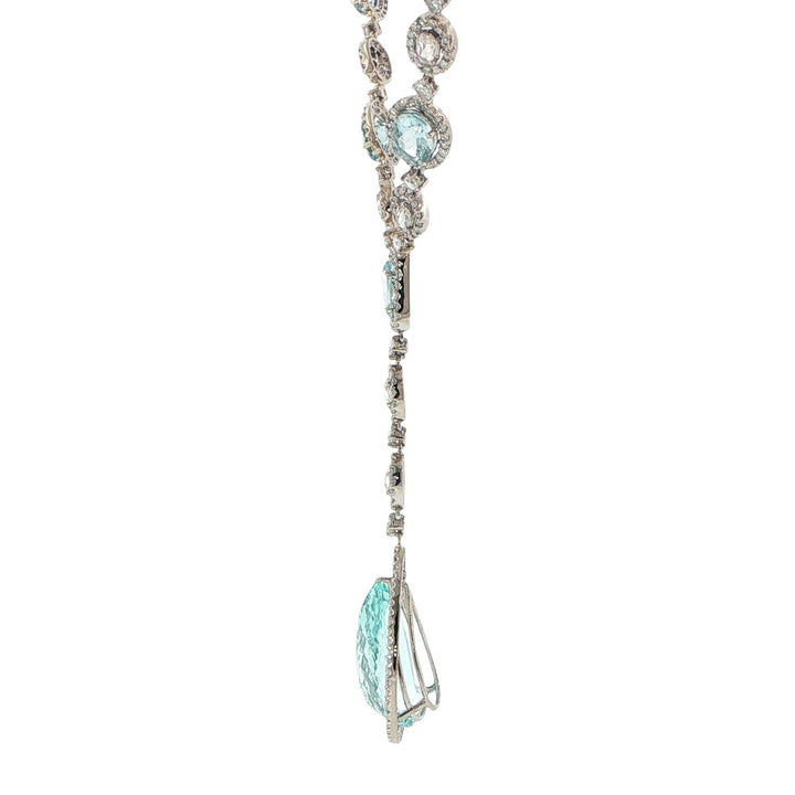 18K White Gold Aquamarine & Diamond Drop Necklace