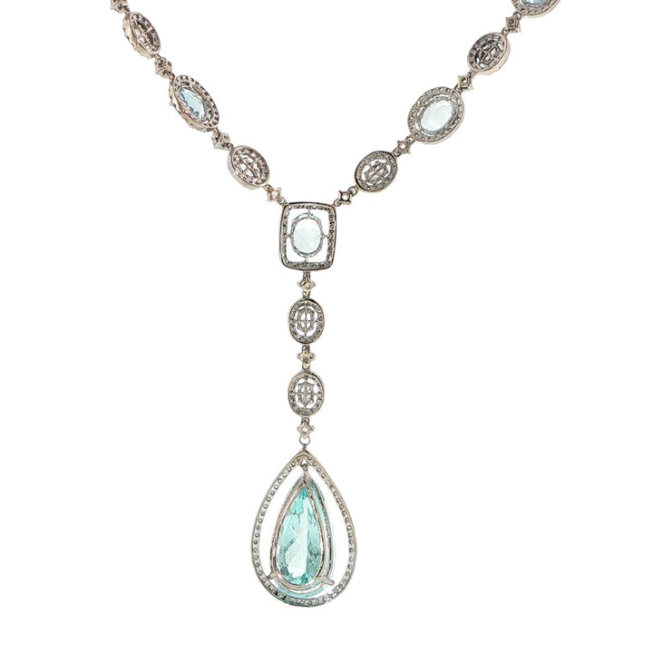 18K White Gold Aquamarine & Diamond Drop Necklace
