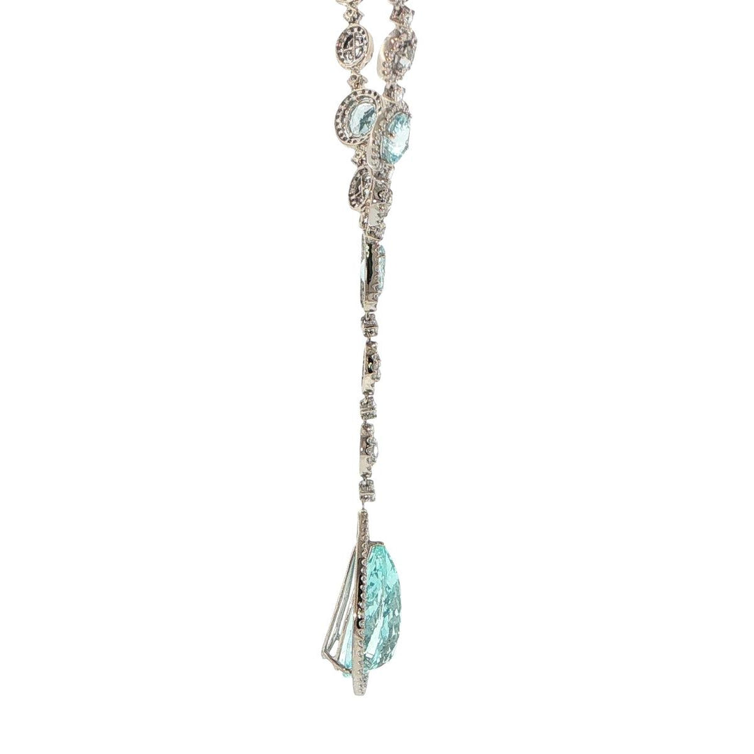 18K White Gold Aquamarine & Diamond Drop Necklace