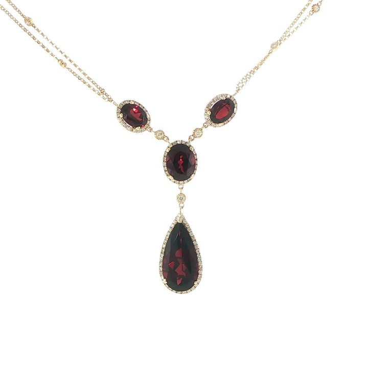 14K Yellow Gold Garnet & Diamond Teardrop Necklace