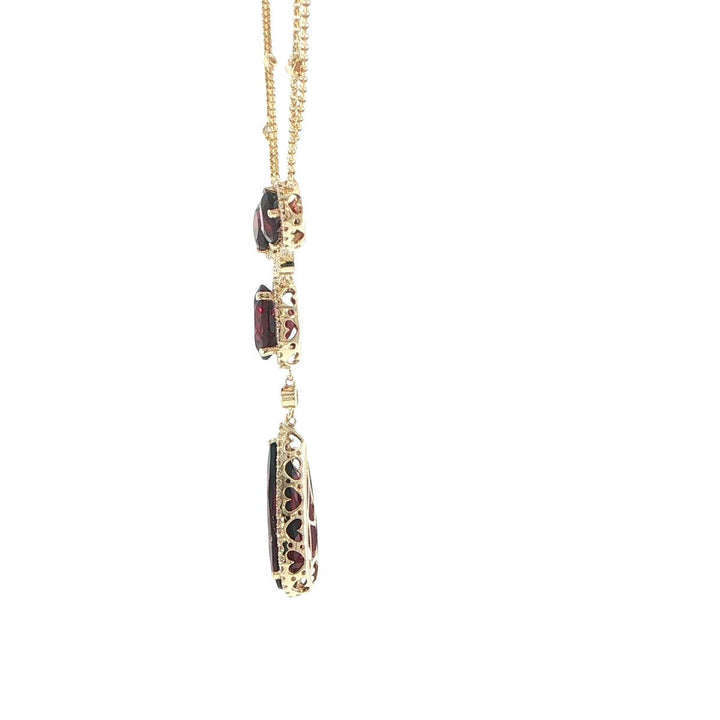14K Yellow Gold Garnet & Diamond Teardrop Necklace