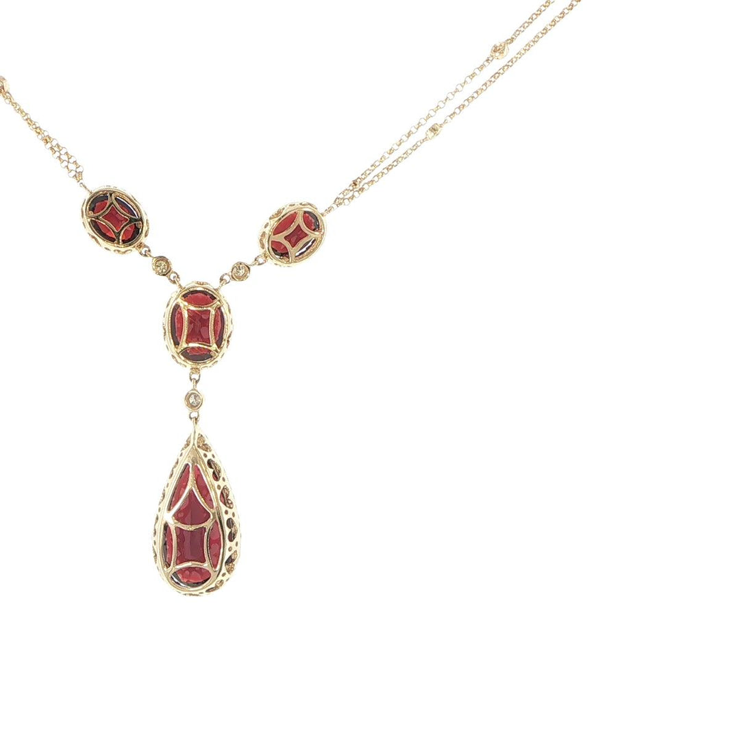 14K Yellow Gold Garnet & Diamond Teardrop Necklace