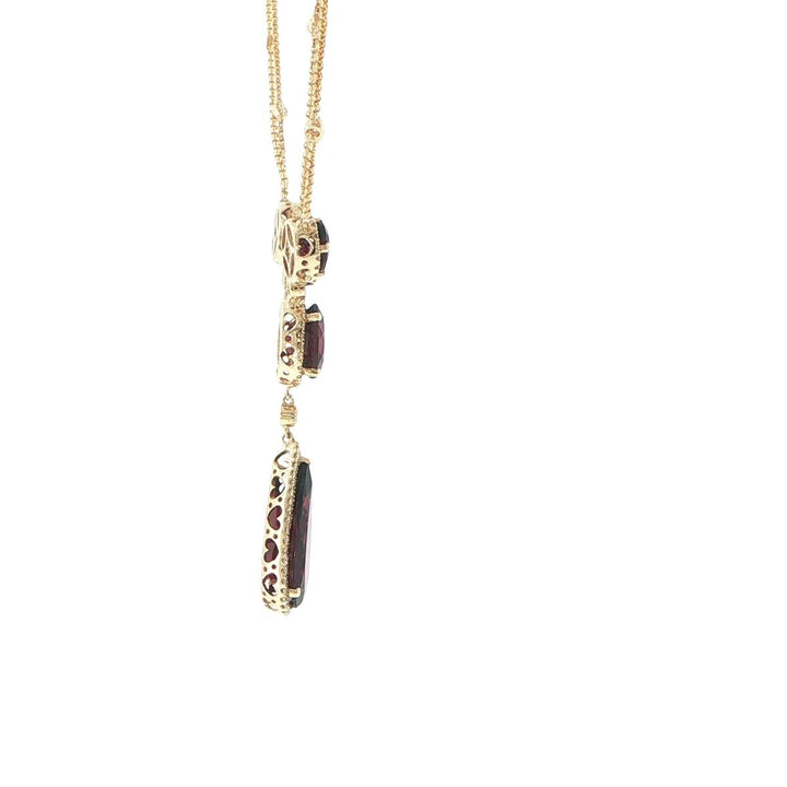 14K Yellow Gold Garnet & Diamond Teardrop Necklace