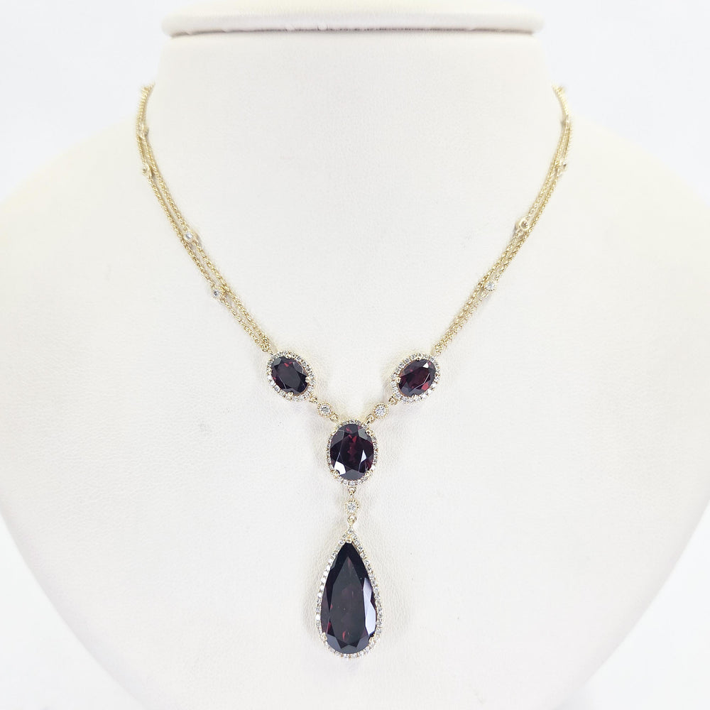 14K Yellow Gold Garnet & Diamond Teardrop Necklace