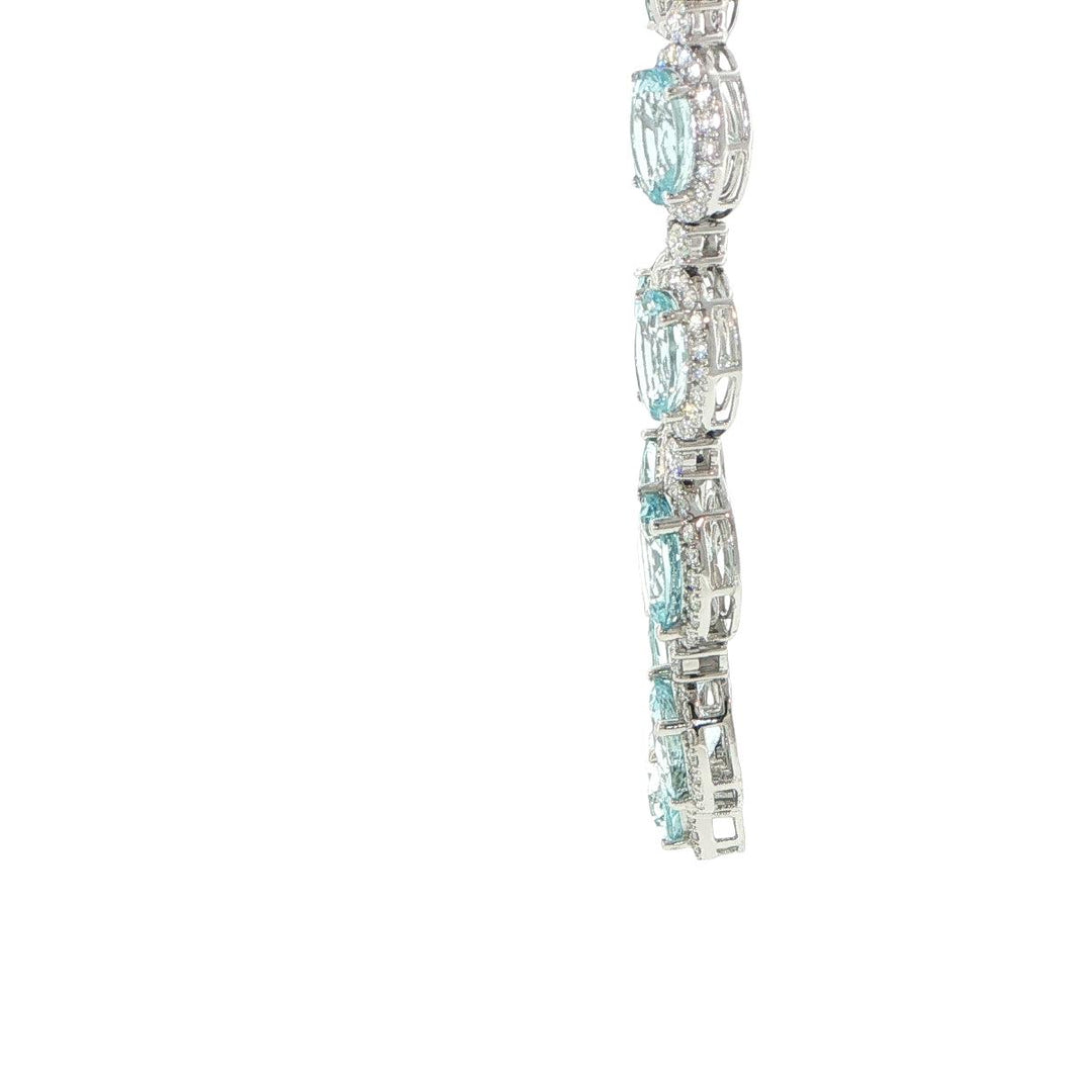 14K White Gold Aquamarine & Diamond Halo Necklace
