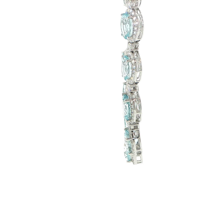 14K White Gold Aquamarine & Diamond Halo Necklace