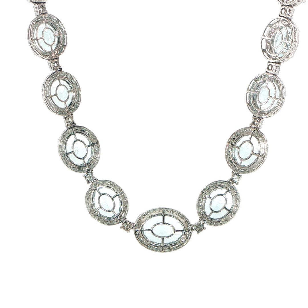 14K White Gold Aquamarine & Diamond Halo Necklace