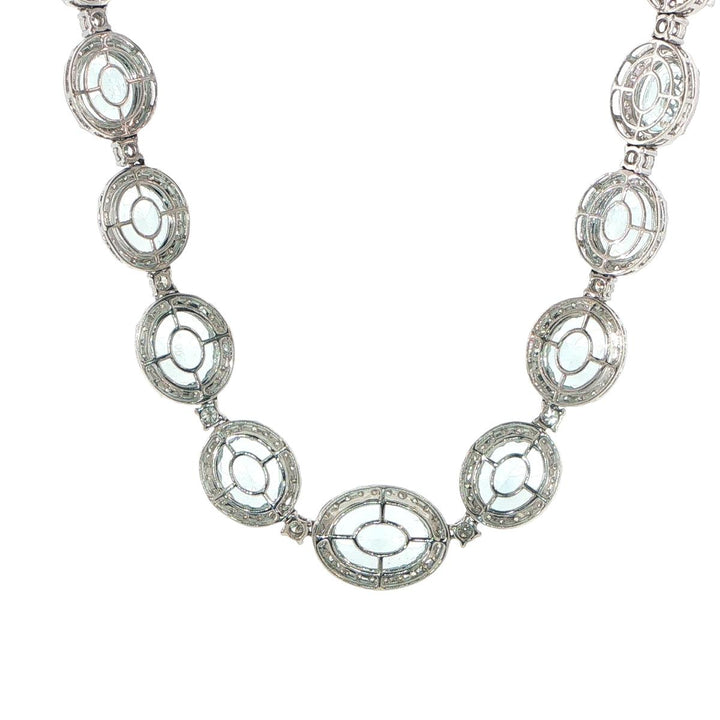 14K White Gold Aquamarine & Diamond Halo Necklace