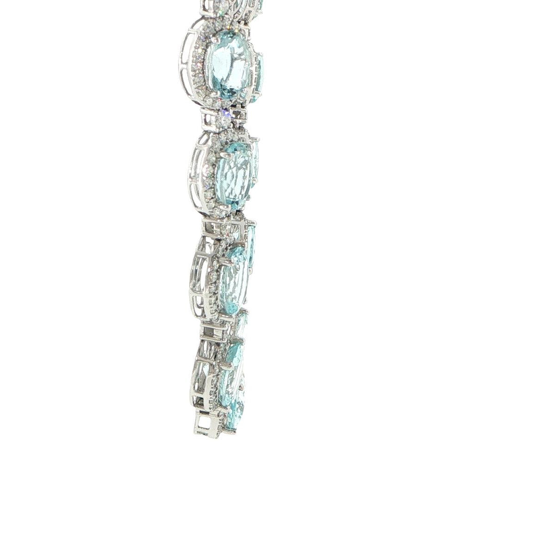 14K White Gold Aquamarine & Diamond Halo Necklace