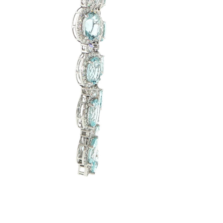 14K White Gold Aquamarine & Diamond Halo Necklace