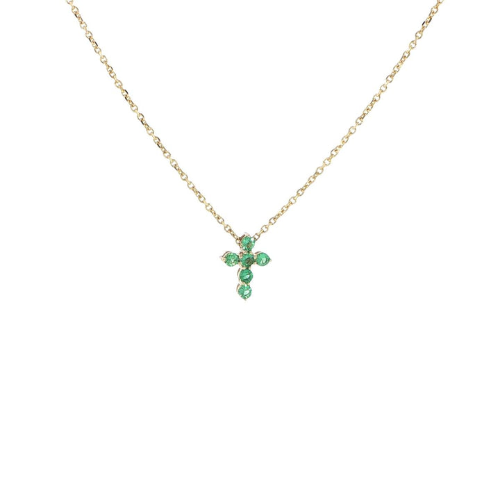 14K Yellow Gold Emerald Cross Necklace