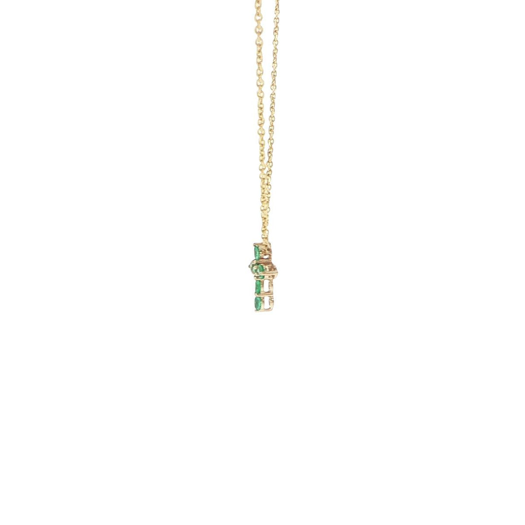 14K Yellow Gold Emerald Cross Necklace