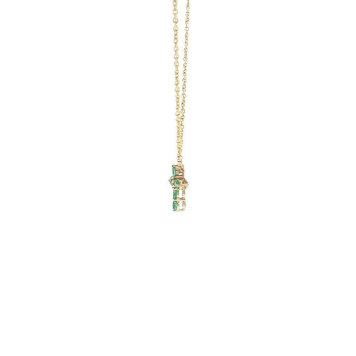 14K Yellow Gold Emerald Cross Necklace