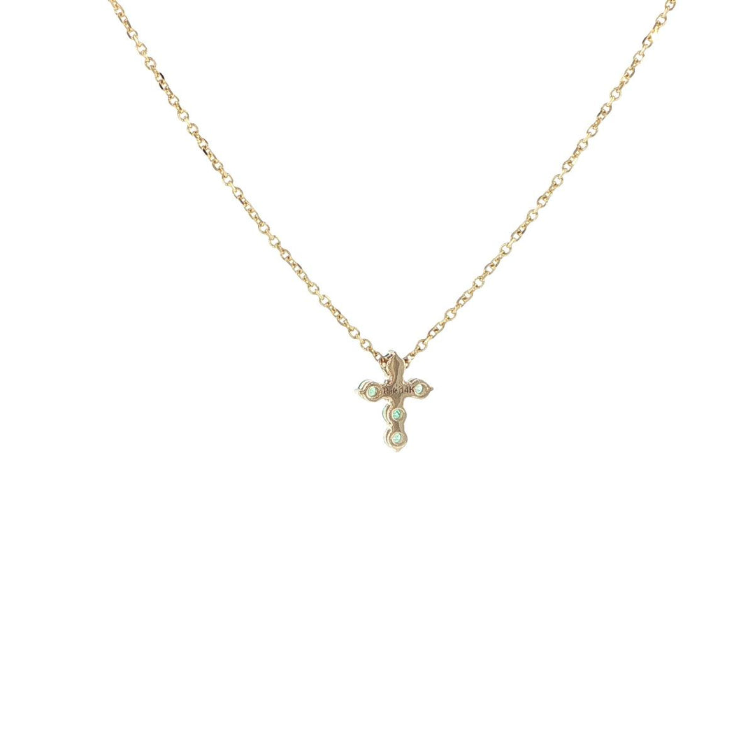 14K Yellow Gold Emerald Cross Necklace