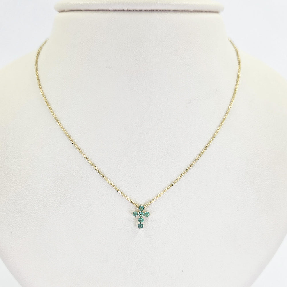 14K Yellow Gold Emerald Cross Necklace